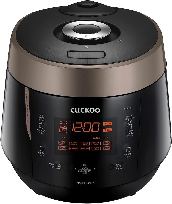 Pressure rice cooker with quinoa and brown rice menu options from the catalog