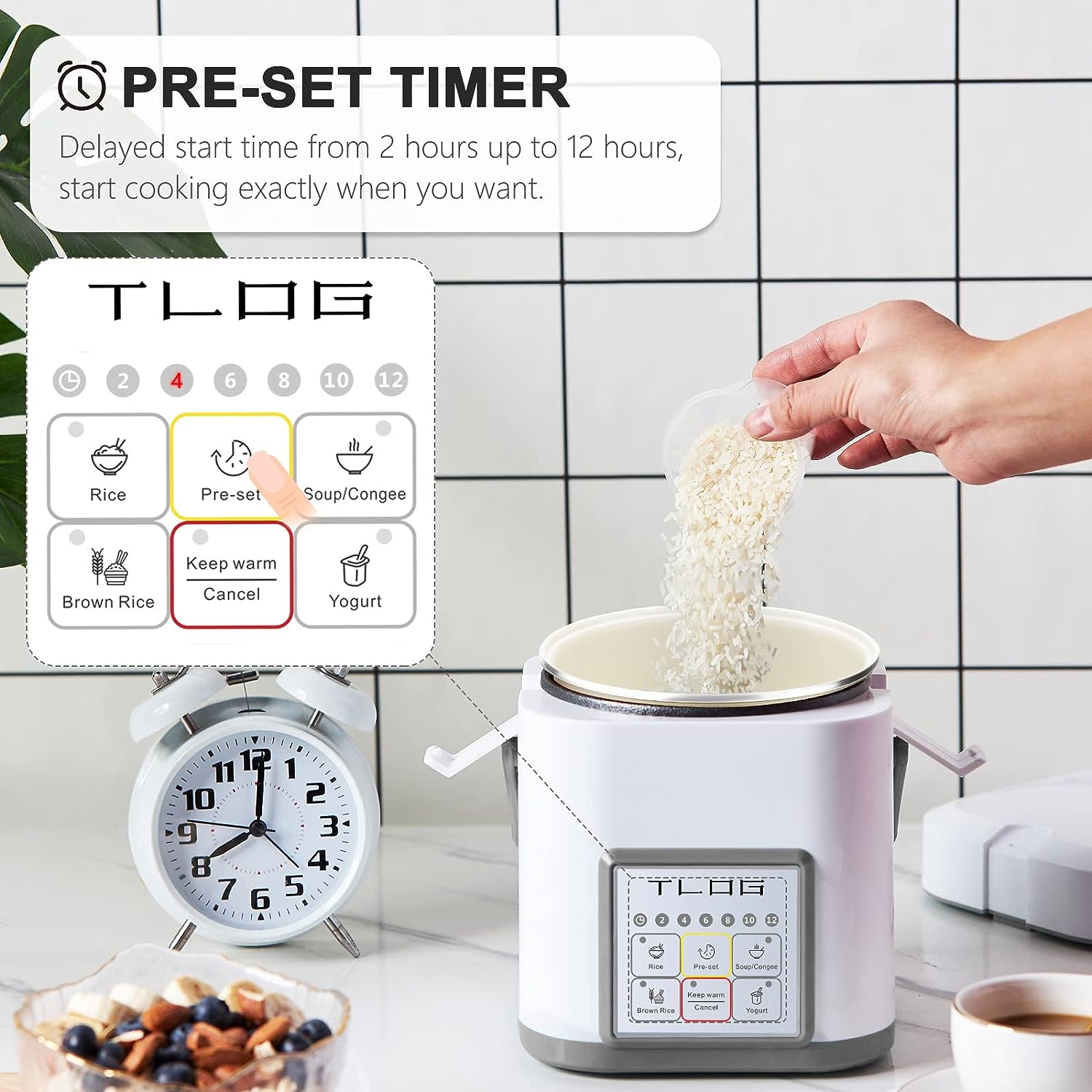 TLOG Mini Rice Cooker 2.5 Cups Uncooked, Healthy Ceramic Coating Portable Rice Cooker, 1.2L Travel Rice Cooker Small for 1-3 People, Personal Rice maker 2