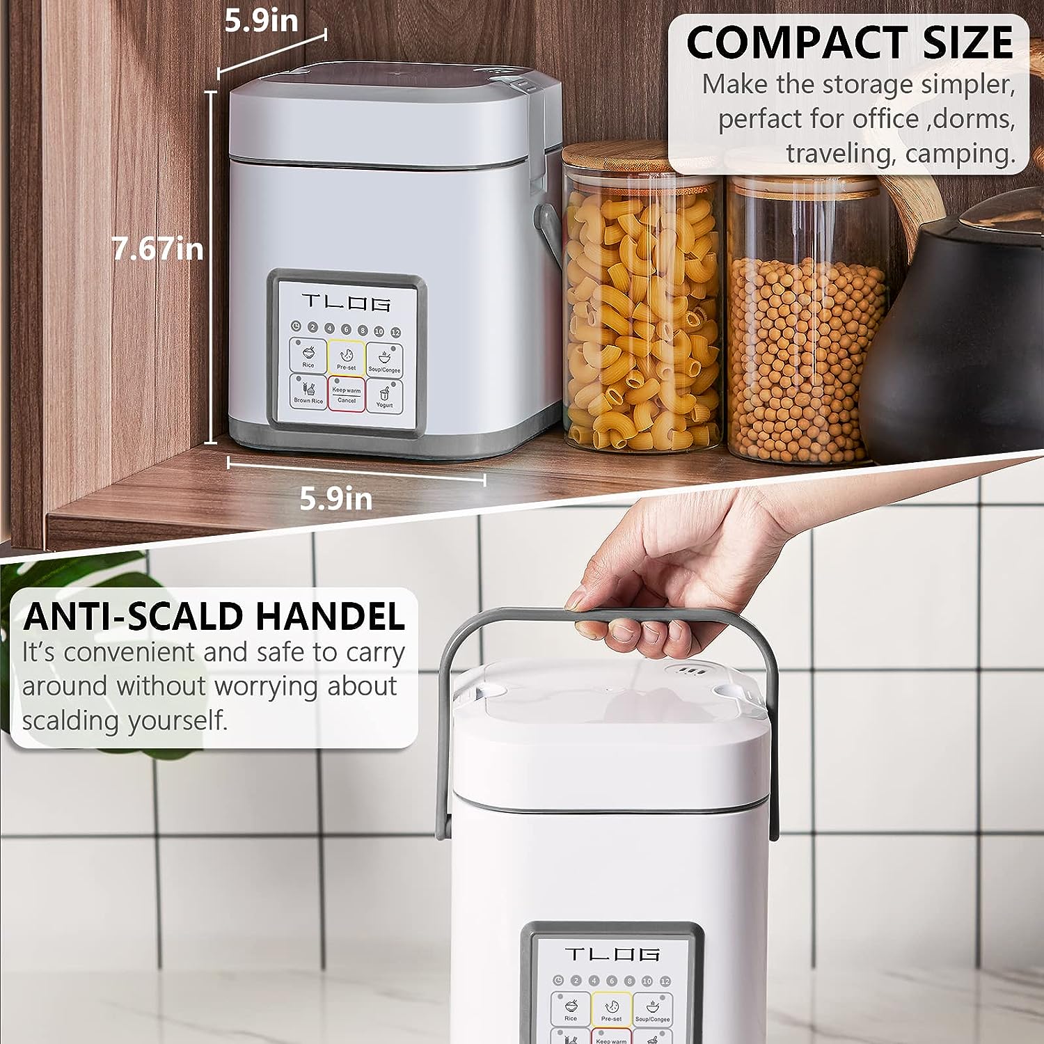 TLOG Mini Rice Cooker 2.5 Cups Uncooked, Healthy Ceramic Coating Portable Rice Cooker, 1.2L Travel Rice Cooker Small for 1-3 People, Personal Rice maker 3