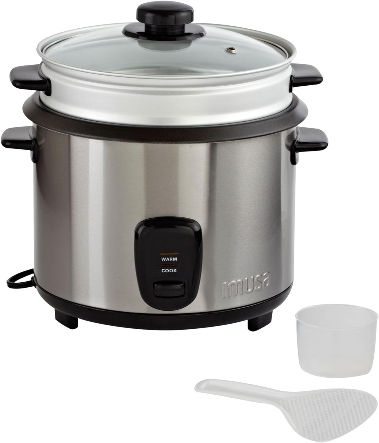 IMUSA USA GAU-00023 Electric Rice Cooker with Steam Tray 10-Cup Uncooked Rice (20-Cup Cooked Rice), Stainless Steel - 1