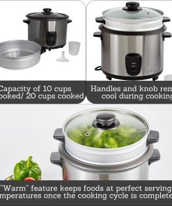 IMUSA USA GAU-00023 Electric Rice Cooker with Steam Tray 10-Cup Uncooked Rice (20-Cup Cooked Rice), Stainless Steel - 2