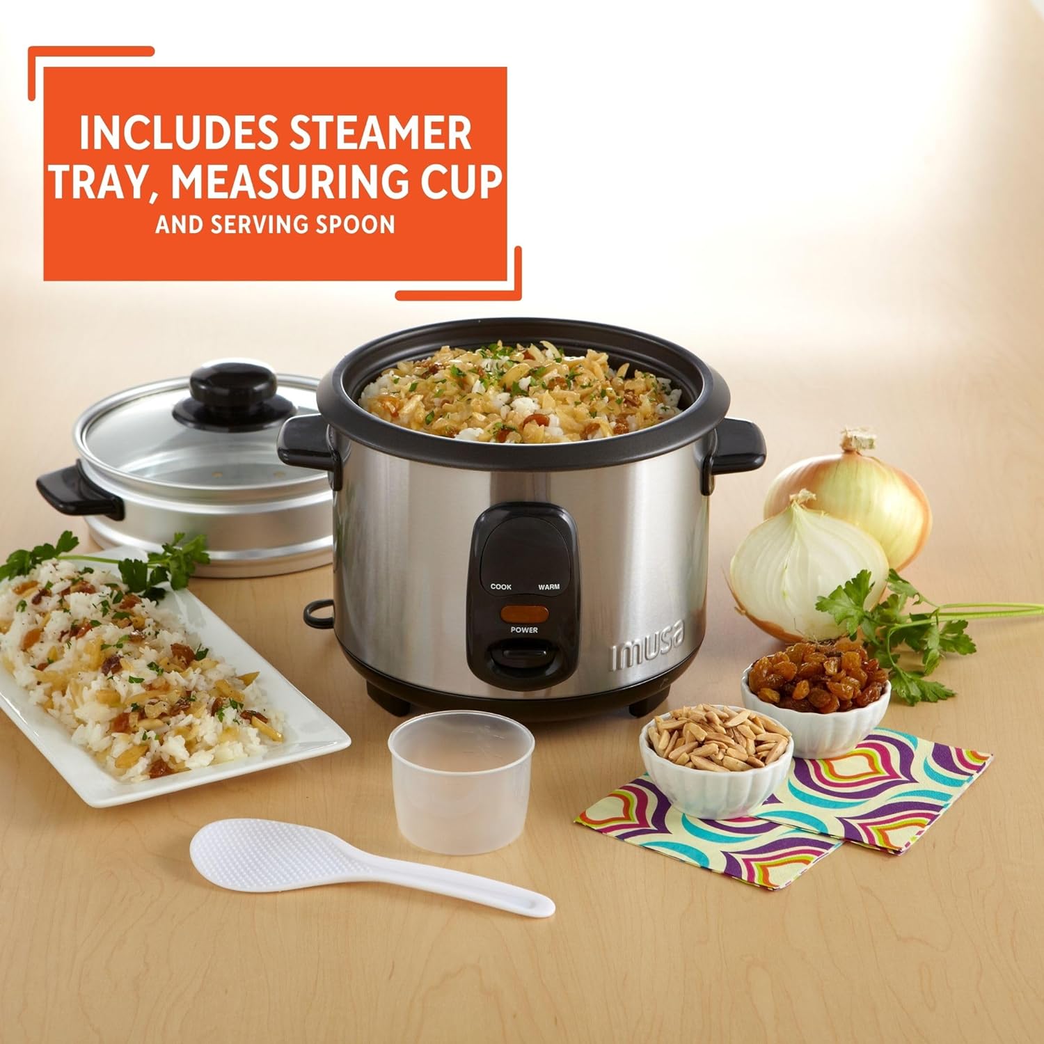 IMUSA USA GAU-00023 Electric Rice Cooker with Steam Tray 10-Cup Uncooked Rice (20-Cup Cooked Rice), Stainless Steel - 4