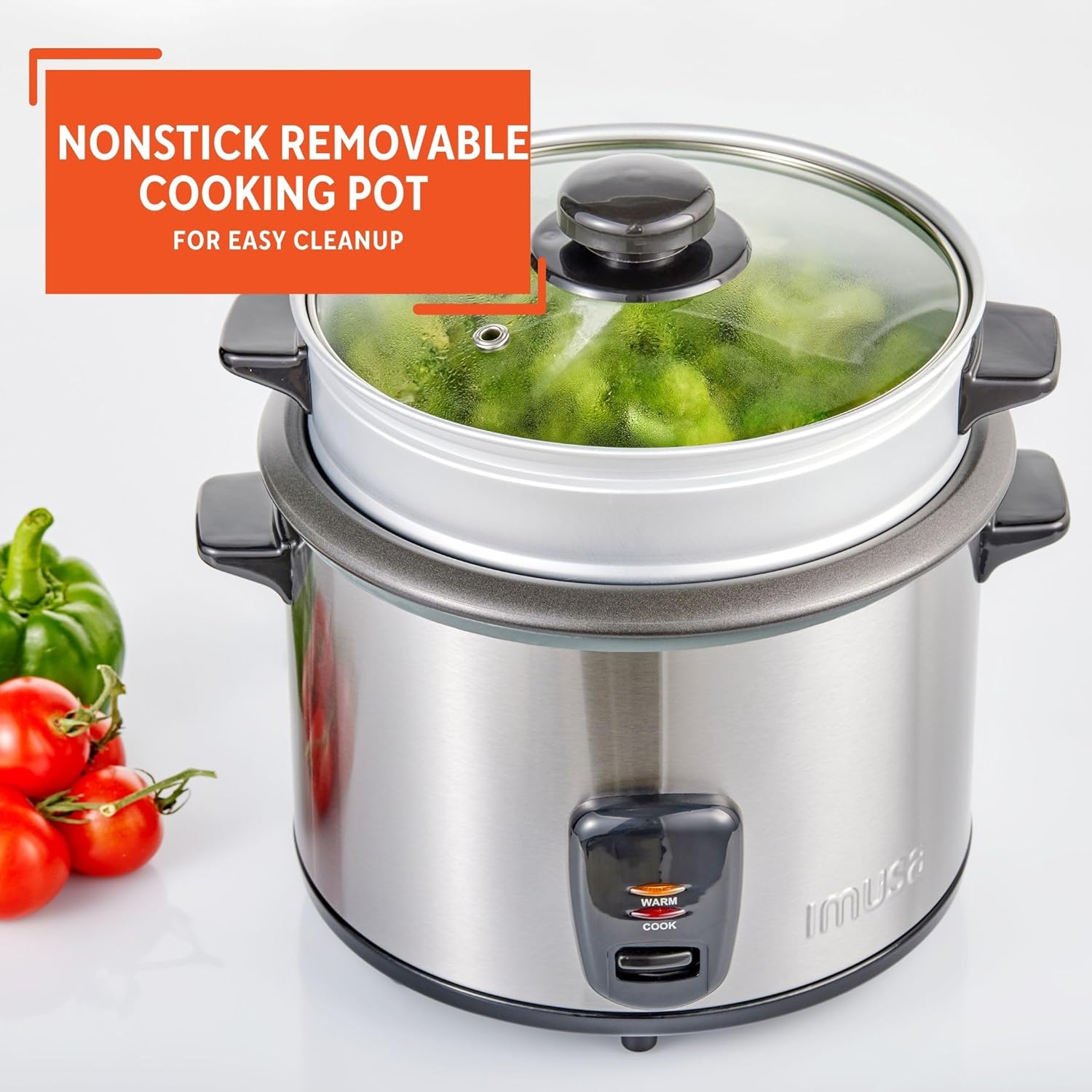 IMUSA USA GAU-00023 Electric Rice Cooker with Steam Tray 10-Cup Uncooked Rice (20-Cup Cooked Rice), Stainless Steel - 5