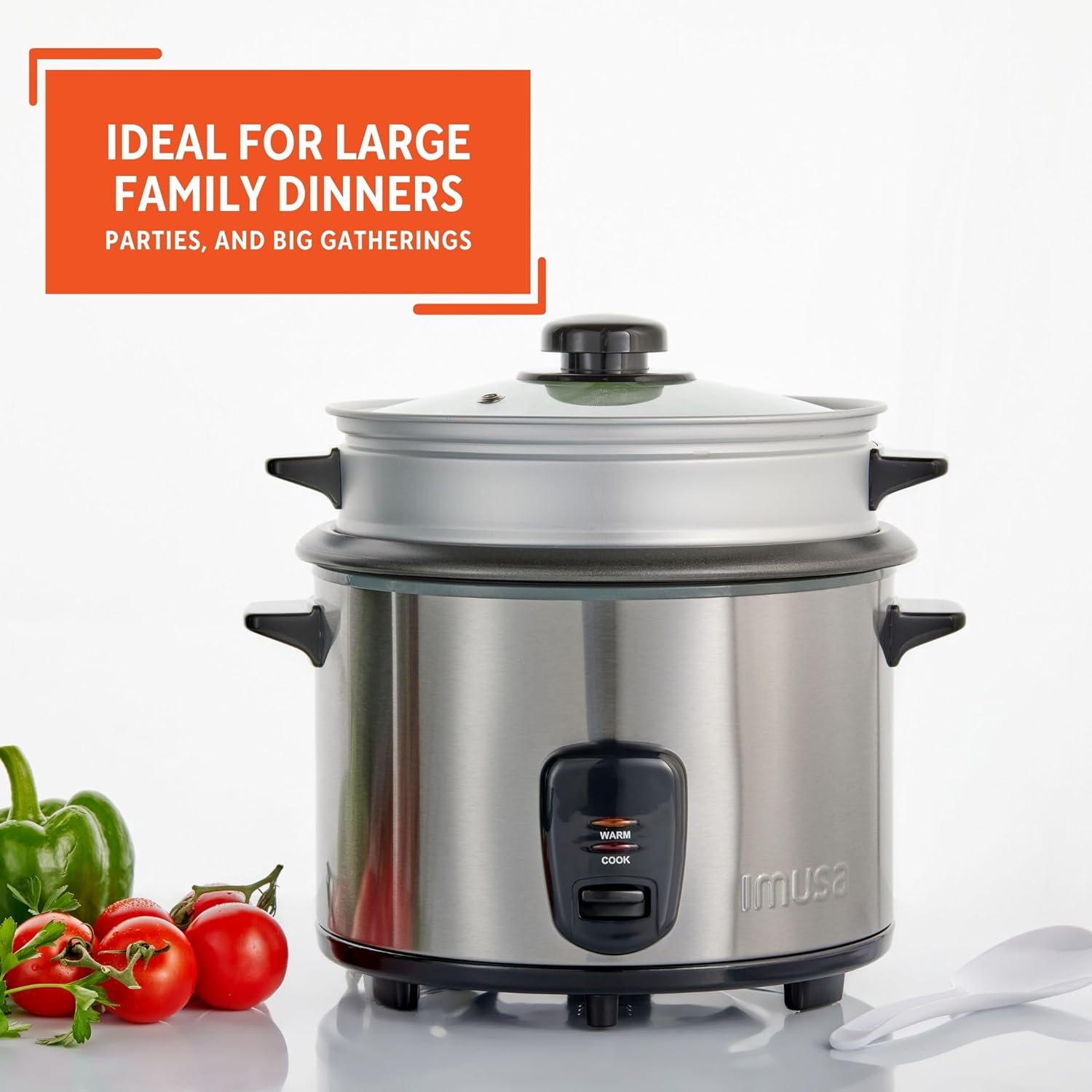 IMUSA USA GAU-00023 Electric Rice Cooker with Steam Tray 10-Cup Uncooked Rice (20-Cup Cooked Rice), Stainless Steel - 7