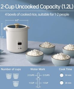 soseki Mini Rice Cooker 2 Cup, Digital Electric Rice Cooker Small With 4 Pre-Set Recipes, 1.3qt 120v Non-Stick Small Rice Cooker - 3