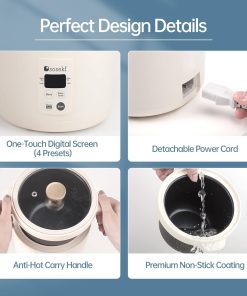soseki Mini Rice Cooker 2 Cup, Digital Electric Rice Cooker Small With 4 Pre-Set Recipes, 1.3qt 120v Non-Stick Small Rice Cooker - 5