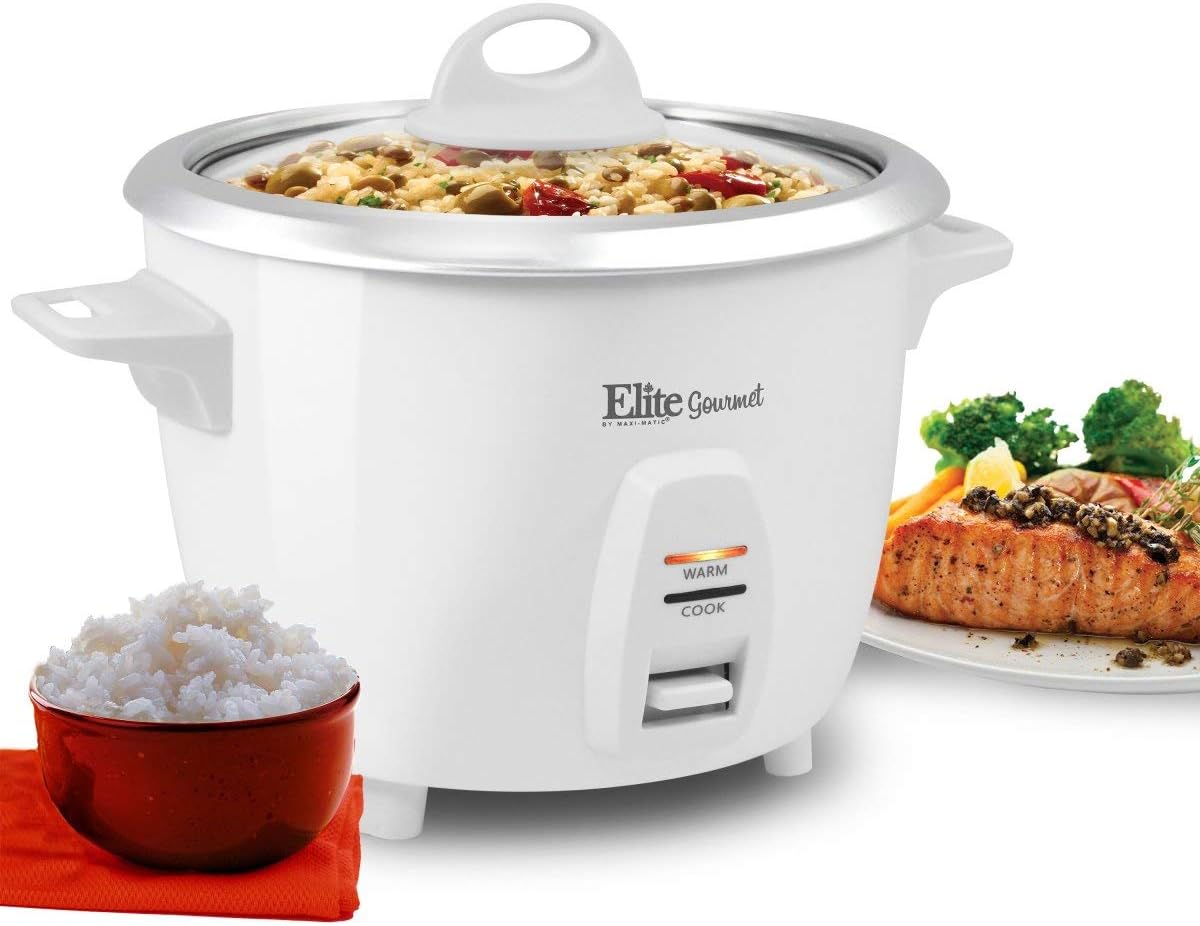 Elite Gourmet ERC-2010 Electric Rice Cooker with Stainless Steel Inner Pot Makes Soups, Stews, Grains, Cereals, Keep Warm Feature, 10 Cups Cooked, White - 1