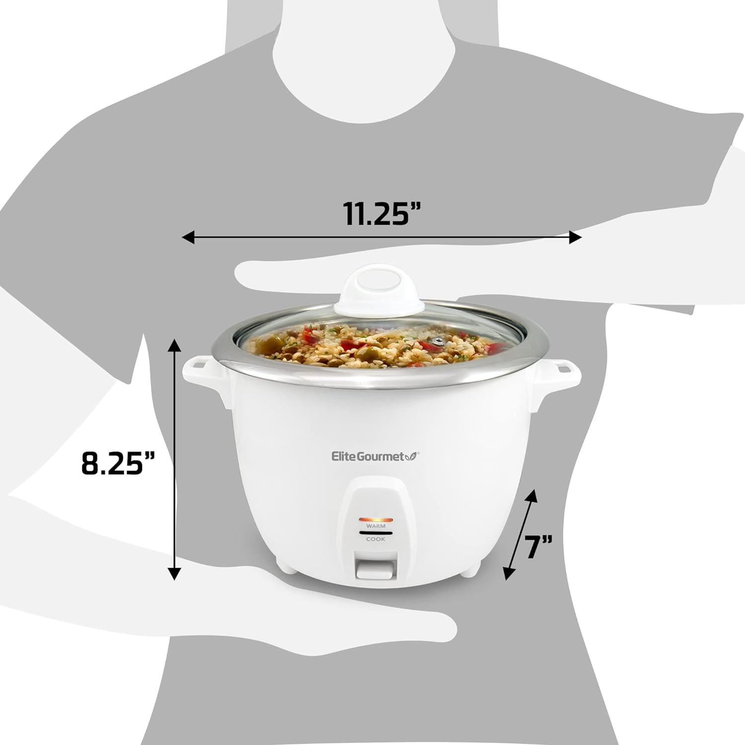Elite Gourmet ERC-2010 Electric Rice Cooker with Stainless Steel Inner Pot Makes Soups, Stews, Grains, Cereals, Keep Warm Feature, 10 Cups Cooked, White - 2
