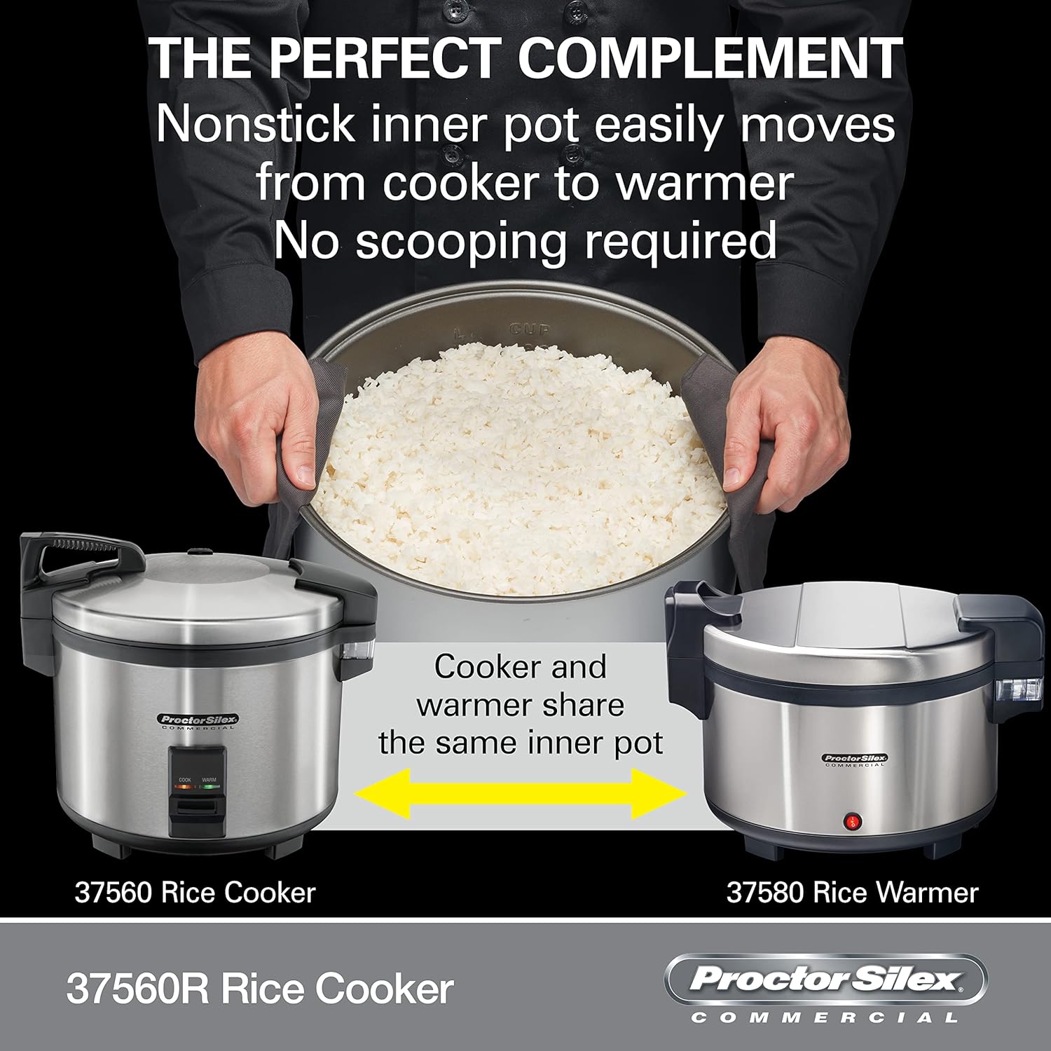 Hamilton Beach Proctor Silex Commercial 37560R Rice Cooker-Warmer, 60 Cups Cooked Rice, Non-Stick Pot, Hinged Lid, Stainless Steel Housing, 1 Year Warranty - 2