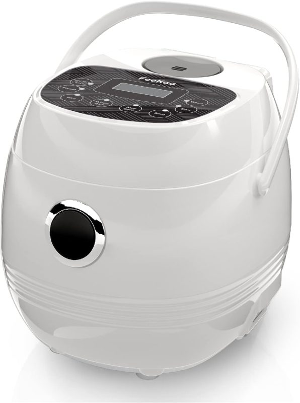 FEEKAA Small Rice Cooker 2 Cup, Mini Japanese Rice Cooker, 6-in-1 Portable Slow Cooker, Travel Rice Maker, Soup Maker, Stew Pot, Keep Warm & Delay Timer, White, 1.2L - 1