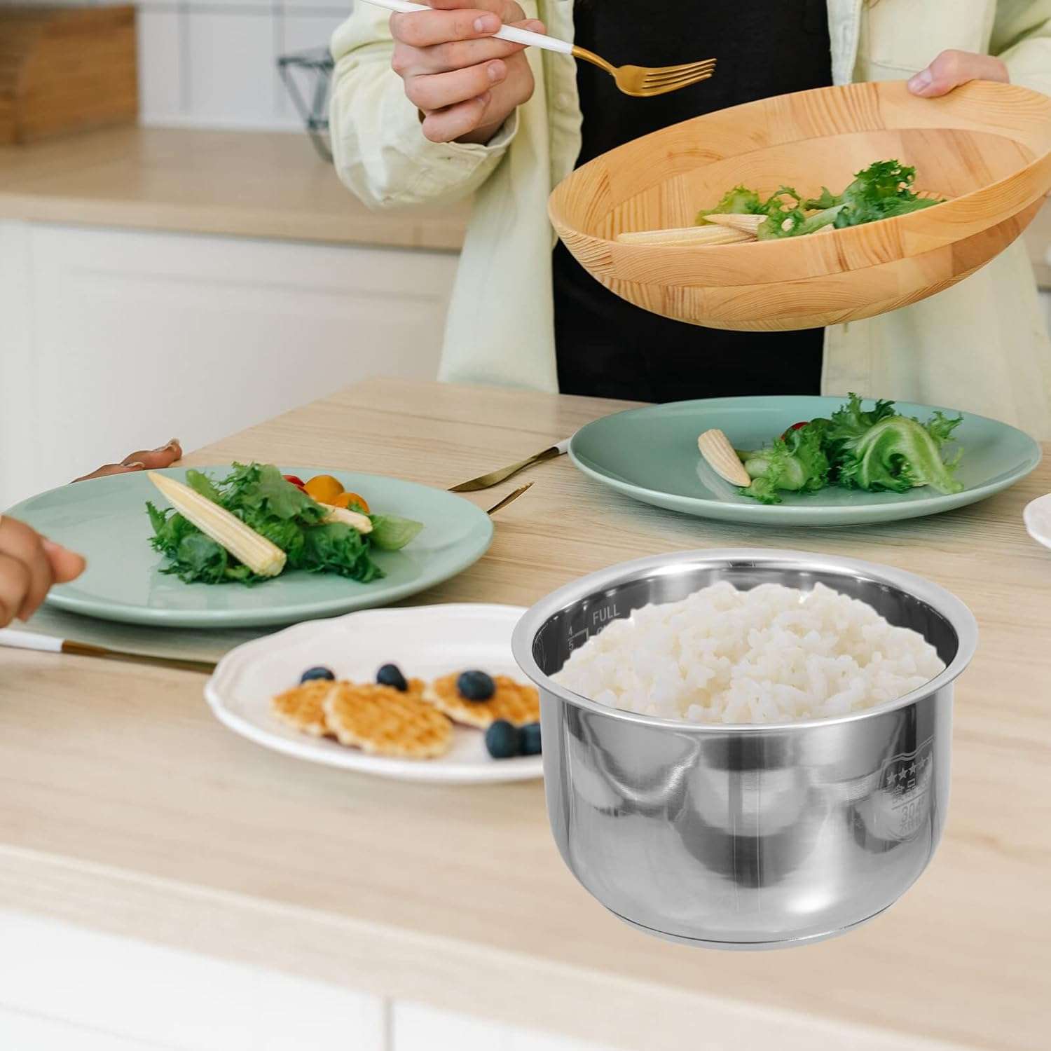 Yardwe Rice Cooker Inner Pot, Stainless Steel Inner Cooking Pot Non-Stick Rice Cooker Pot for Home Kitchen 2L - 2