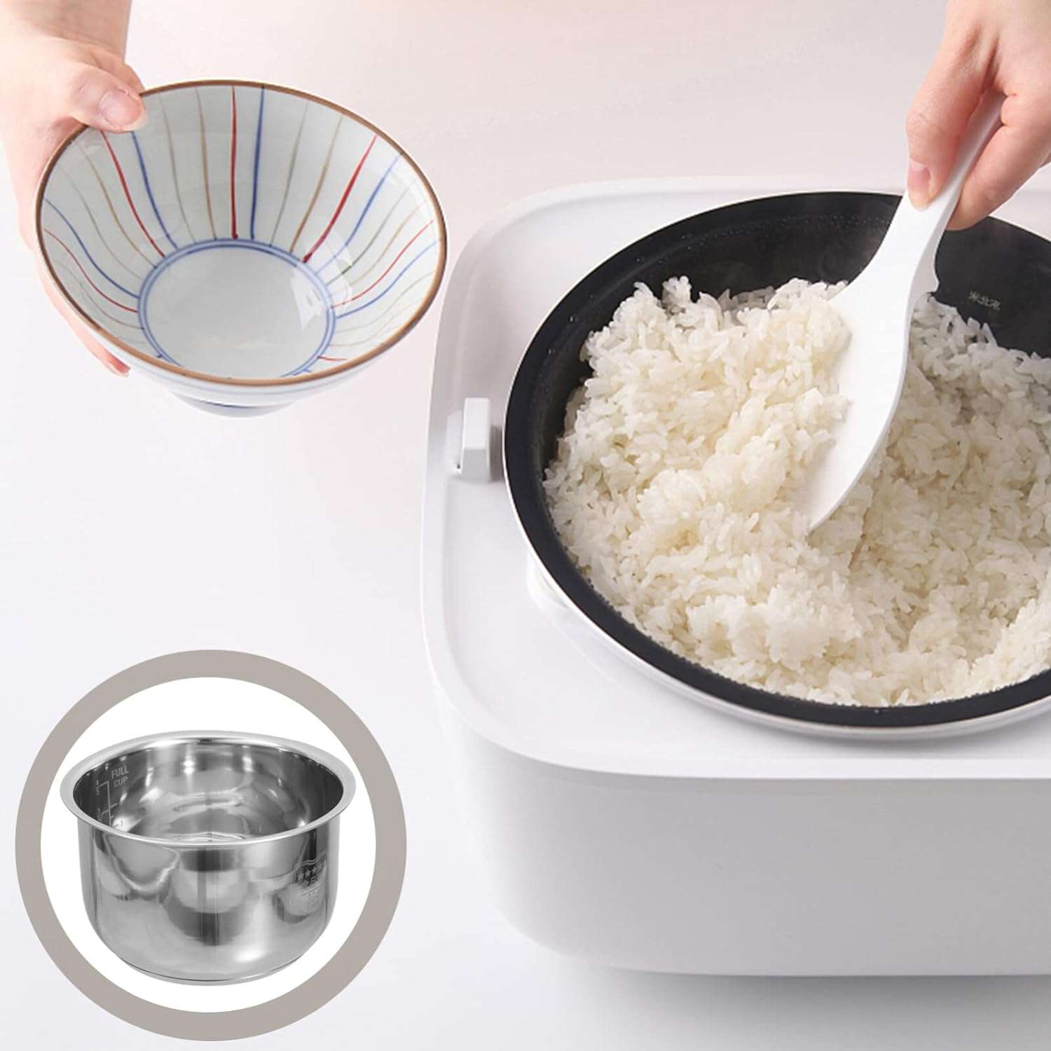 Yardwe Rice Cooker Inner Pot, Stainless Steel Inner Cooking Pot Non-Stick Rice Cooker Pot for Home Kitchen 2L - 3