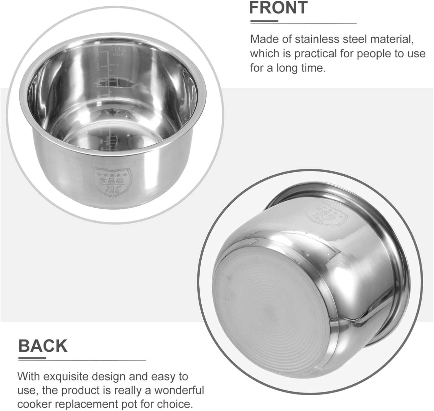 Yardwe Rice Cooker Inner Pot, Stainless Steel Inner Cooking Pot Non-Stick Rice Cooker Pot for Home Kitchen 2L - 6