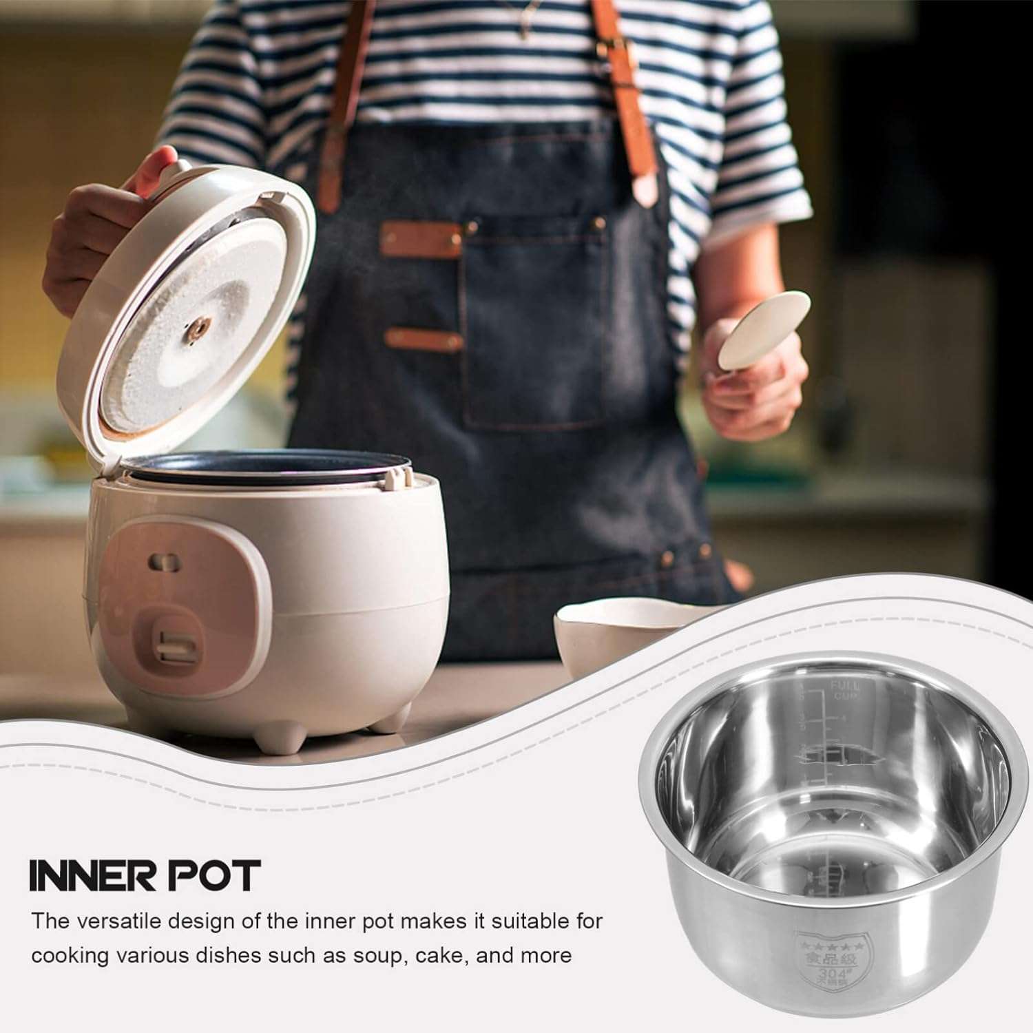 Yardwe Rice Cooker Inner Pot, Stainless Steel Inner Cooking Pot Non-Stick Rice Cooker Pot for Home Kitchen 2L - 7