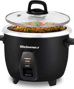 Elite Gourmet ERC2010B Electric Rice Cooker with Stainless Steel Inner Pot Makes Soups, Stews, Porridge's, Grains and Cereals, 10 cups cooked, Black - 2