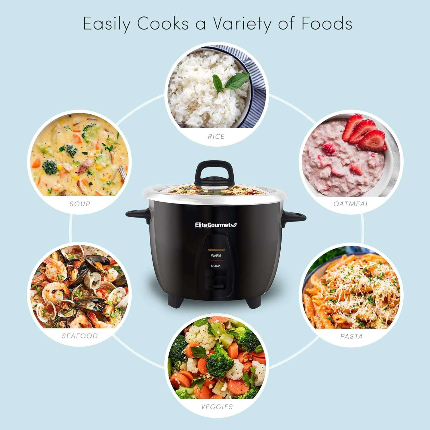 Elite Gourmet ERC2010B Electric Rice Cooker with Stainless Steel Inner Pot Makes Soups, Stews, Porridge's, Grains and Cereals, 10 cups cooked, Black - 4