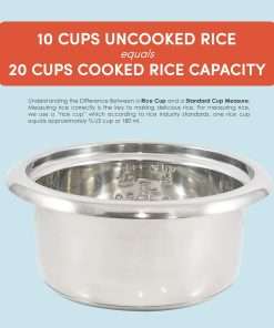 Elite Gourmet ERC2010B Electric Rice Cooker with Stainless Steel Inner Pot Makes Soups, Stews, Porridge's, Grains and Cereals, 10 cups cooked, Black - 6