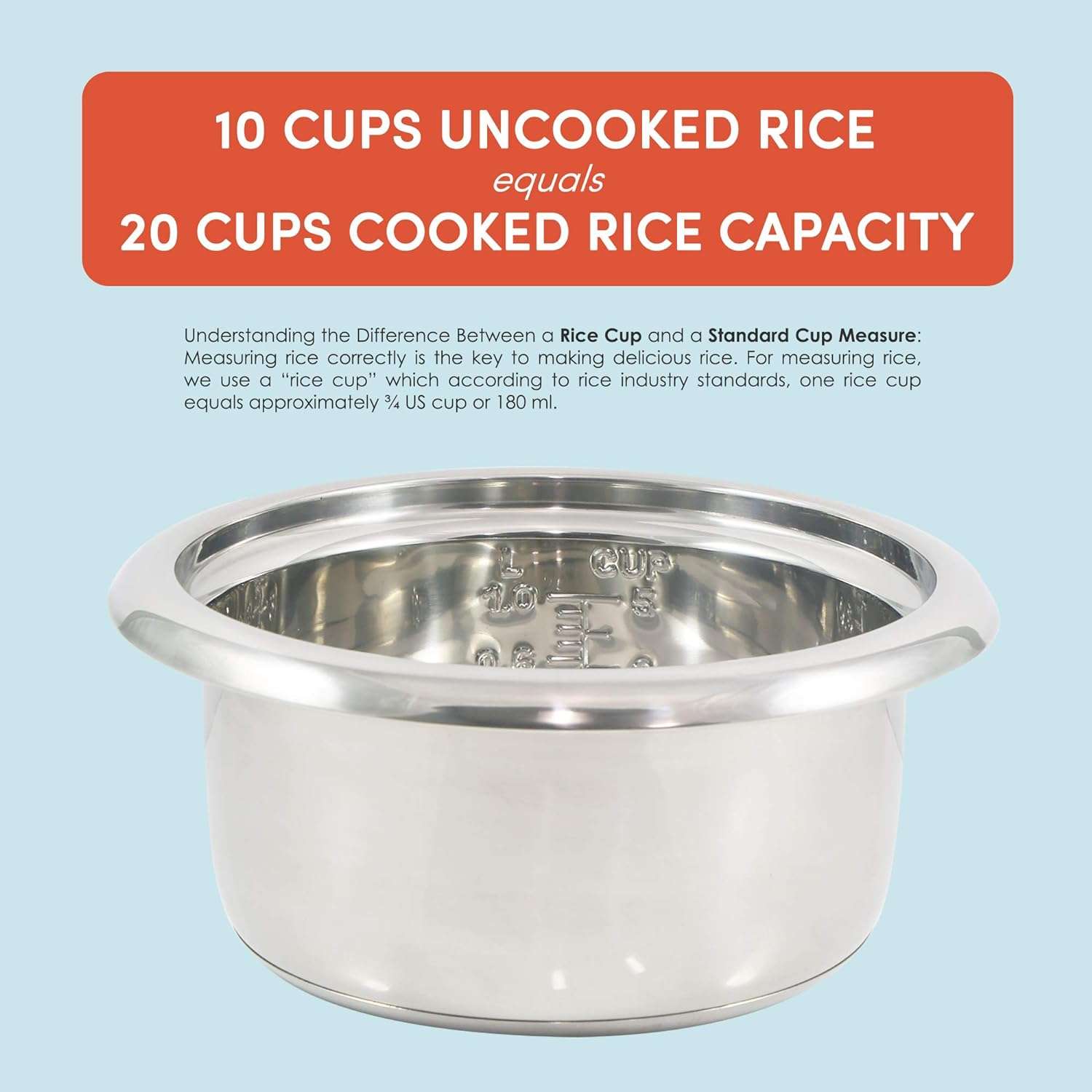 Elite Gourmet ERC2010B Electric Rice Cooker with Stainless Steel Inner Pot Makes Soups, Stews, Porridge's, Grains and Cereals, 10 cups cooked, Black - 6