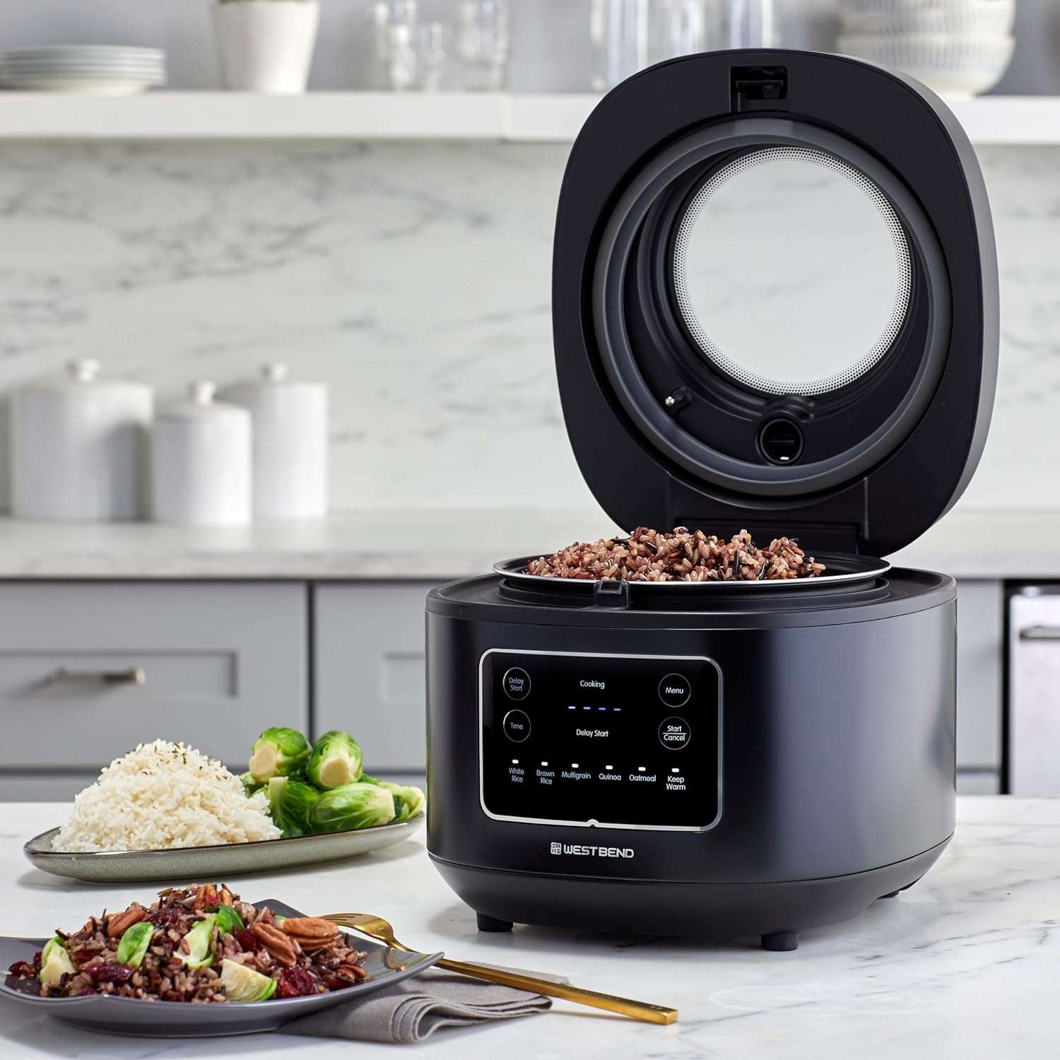 West Bend Programmable Rice & Grain Cooker with 7 Preset Functions, Includes Delay Start and Keep Warm, Features Easy View Window & Steam Basket, 12 Cups Cooked - 2