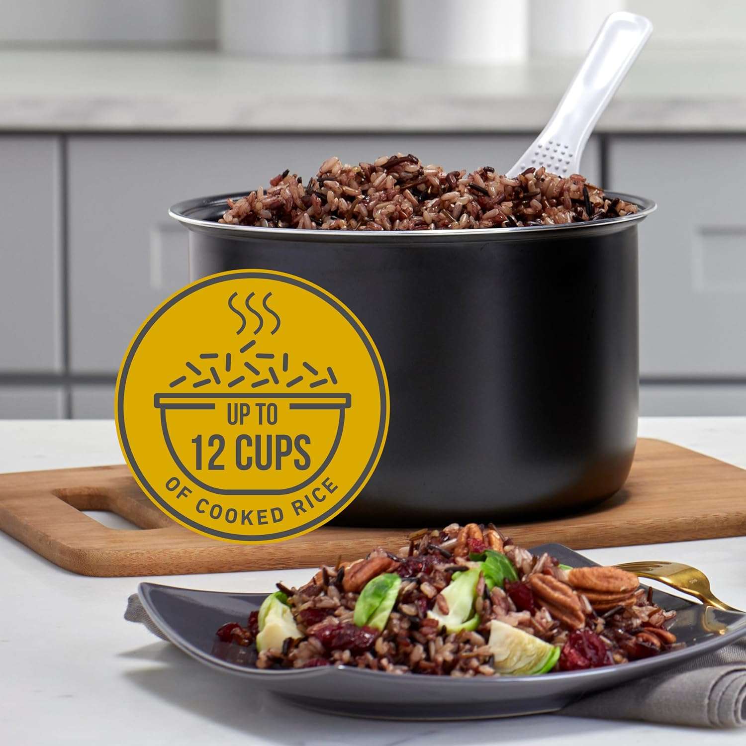 West Bend Programmable Rice & Grain Cooker with 7 Preset Functions, Includes Delay Start and Keep Warm, Features Easy View Window & Steam Basket, 12 Cups Cooked - 3