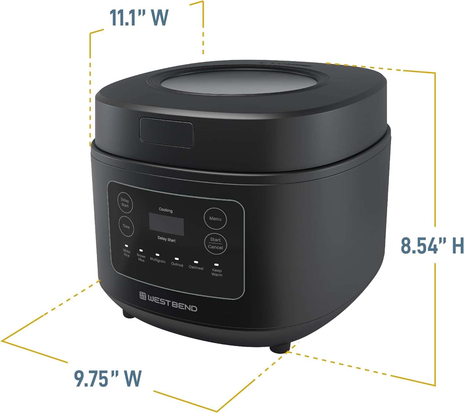West Bend Programmable Rice & Grain Cooker with 7 Preset Functions, Includes Delay Start and Keep Warm, Features Easy View Window & Steam Basket, 12 Cups Cooked - 6