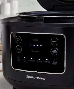 West Bend Programmable Rice & Grain Cooker with 7 Preset Functions, Includes Delay Start and Keep Warm, Features Easy View Window & Steam Basket, 12 Cups Cooked - 7