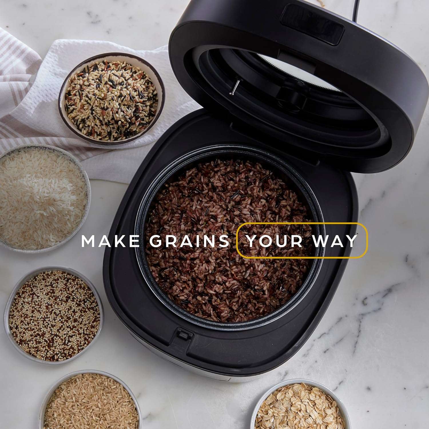 West Bend Programmable Rice & Grain Cooker with 7 Preset Functions, Includes Delay Start and Keep Warm, Features Easy View Window & Steam Basket, 12 Cups Cooked - 8