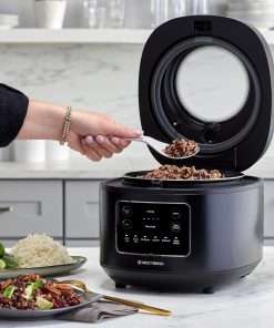 West Bend Programmable Rice & Grain Cooker with 7 Preset Functions, Includes Delay Start and Keep Warm, Features Easy View Window & Steam Basket, 12 Cups Cooked - 9