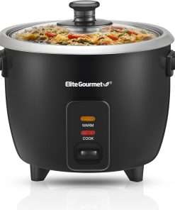 Elite Gourmet ERC003B Electric Rice Cooker with Automatic Keep Warm Makes Soups, Stews, Grains, Hot Cereals, 6 Cups Cooked (3 Cups Uncooked), Black - 1