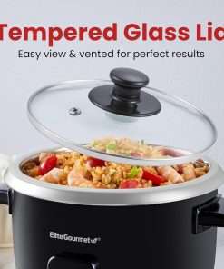 Elite Gourmet ERC003B Electric Rice Cooker with Automatic Keep Warm Makes Soups, Stews, Grains, Hot Cereals, 6 Cups Cooked (3 Cups Uncooked), Black - 2