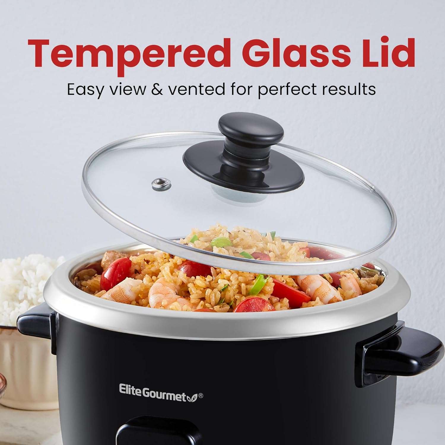 Elite Gourmet ERC003B Electric Rice Cooker with Automatic Keep Warm Makes Soups, Stews, Grains, Hot Cereals, 6 Cups Cooked (3 Cups Uncooked), Black - 2