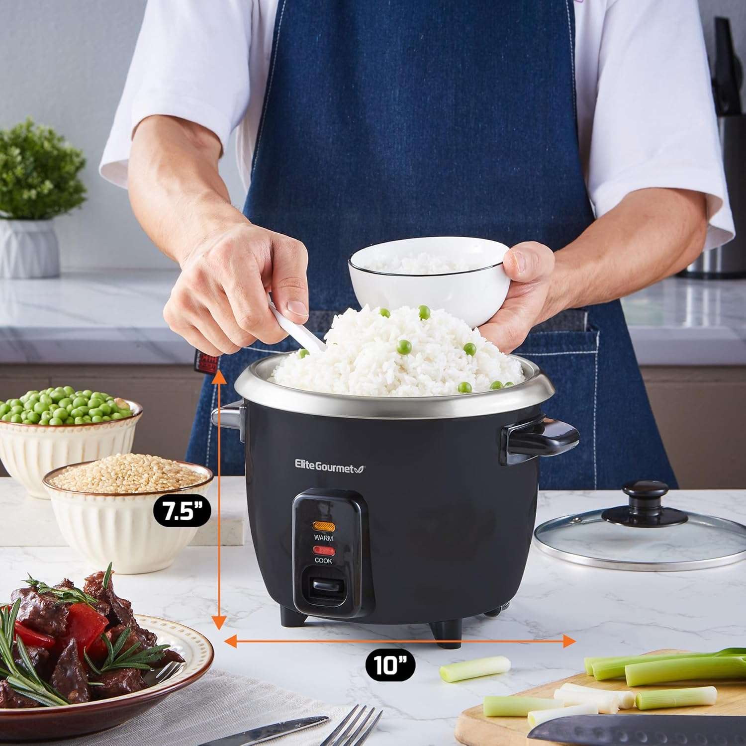 Elite Gourmet ERC003B Electric Rice Cooker with Automatic Keep Warm Makes Soups, Stews, Grains, Hot Cereals, 6 Cups Cooked (3 Cups Uncooked), Black - 4