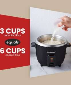 Elite Gourmet ERC003B Electric Rice Cooker with Automatic Keep Warm Makes Soups, Stews, Grains, Hot Cereals, 6 Cups Cooked (3 Cups Uncooked), Black - 6