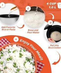 Small Rice Cooker and Food Steamer, 3-4 Cups Uncooked(6-8 Cups Cooked) Mini Rice Maker, Removable Non-Stick Pot Suitable for Cooking, Soups, Stewing, Steaming, Automatic Keep Warm Function - 2