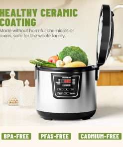 20 Cup Cooked (10 cup uncooked) Rice Cooker with 8 Functions, Healthy Cooking Ceramic Coating Pot, Removable Inner Coverwith Steamer, Silver - 2
