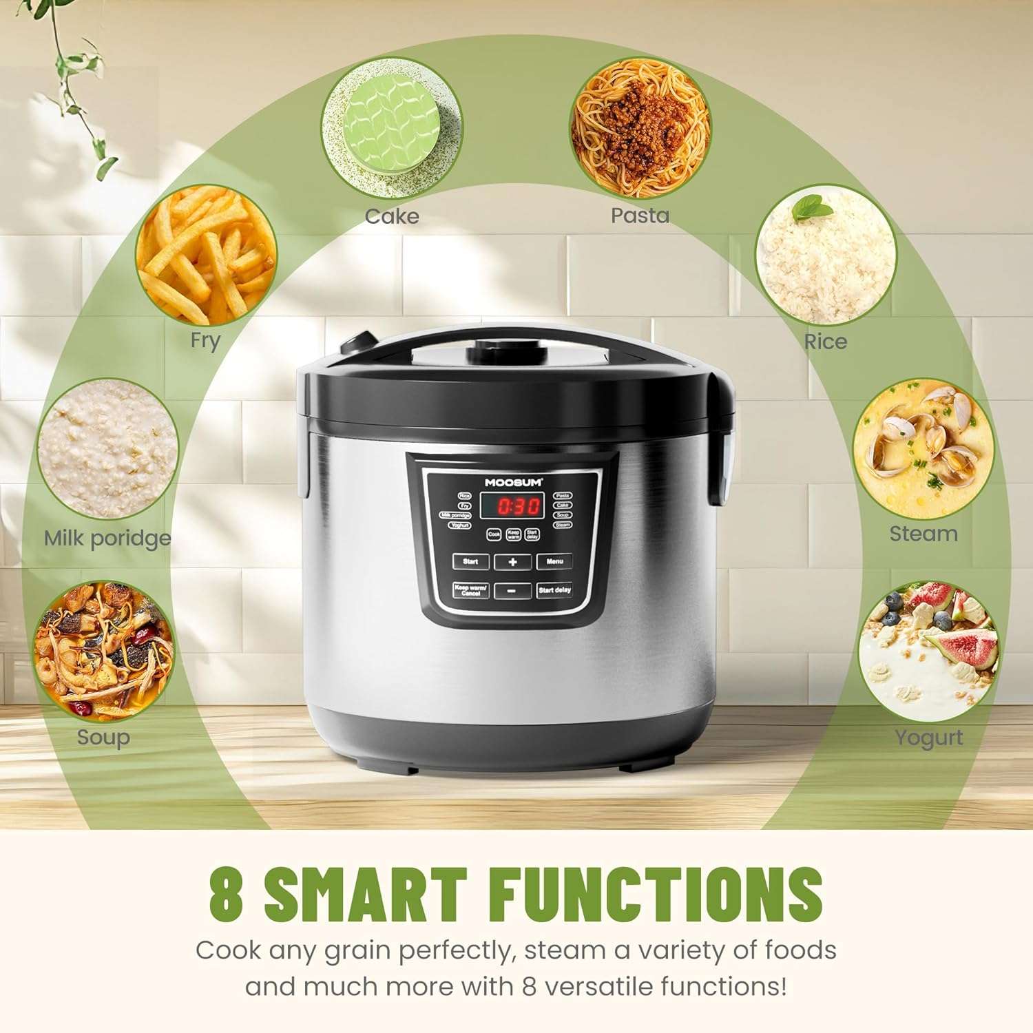 20 Cup Cooked (10 cup uncooked) Rice Cooker with 8 Functions, Healthy Cooking Ceramic Coating Pot, Removable Inner Coverwith Steamer, Silver - 4