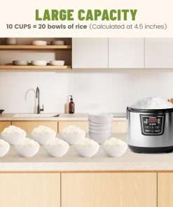 20 Cup Cooked (10 cup uncooked) Rice Cooker with 8 Functions, Healthy Cooking Ceramic Coating Pot, Removable Inner Coverwith Steamer, Silver - 5