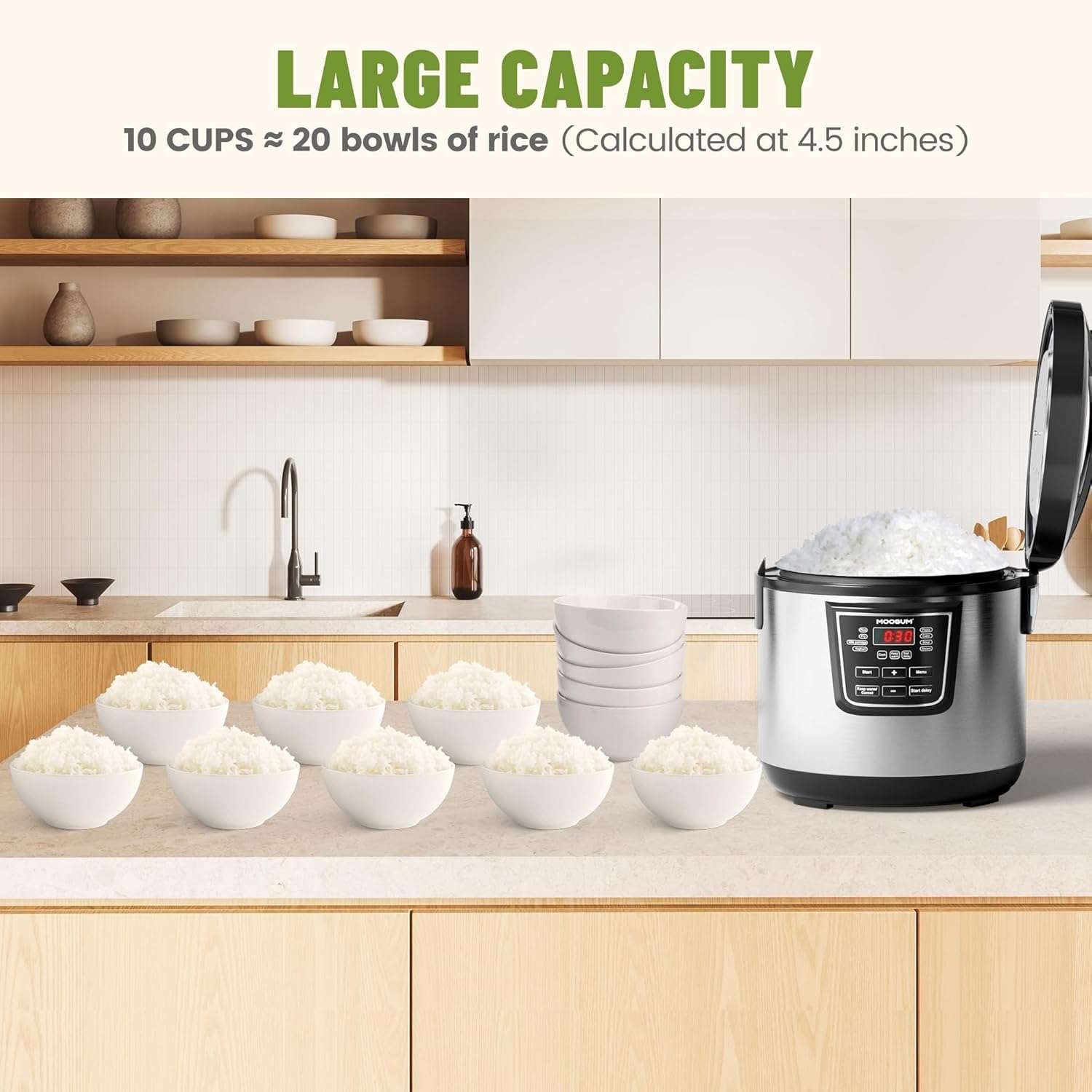 20 Cup Cooked (10 cup uncooked) Rice Cooker with 8 Functions, Healthy Cooking Ceramic Coating Pot, Removable Inner Coverwith Steamer, Silver - 5