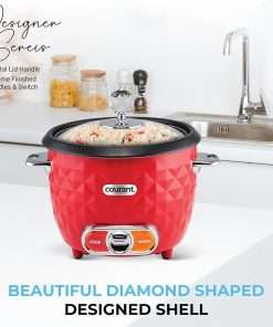 Courant 10-Cup (Cooked) - 5-Cup Uncooked Rice Cooker and Steamer with One-Touch Operation, Automatic Keep Warm Function, red - 2