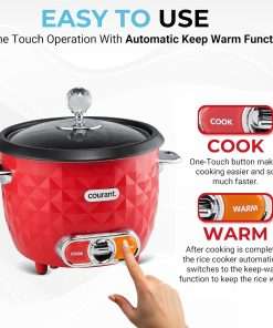 Courant 10-Cup (Cooked) - 5-Cup Uncooked Rice Cooker and Steamer with One-Touch Operation, Automatic Keep Warm Function, red - 4