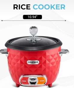 Courant 10-Cup (Cooked) - 5-Cup Uncooked Rice Cooker and Steamer with One-Touch Operation, Automatic Keep Warm Function, red - 6