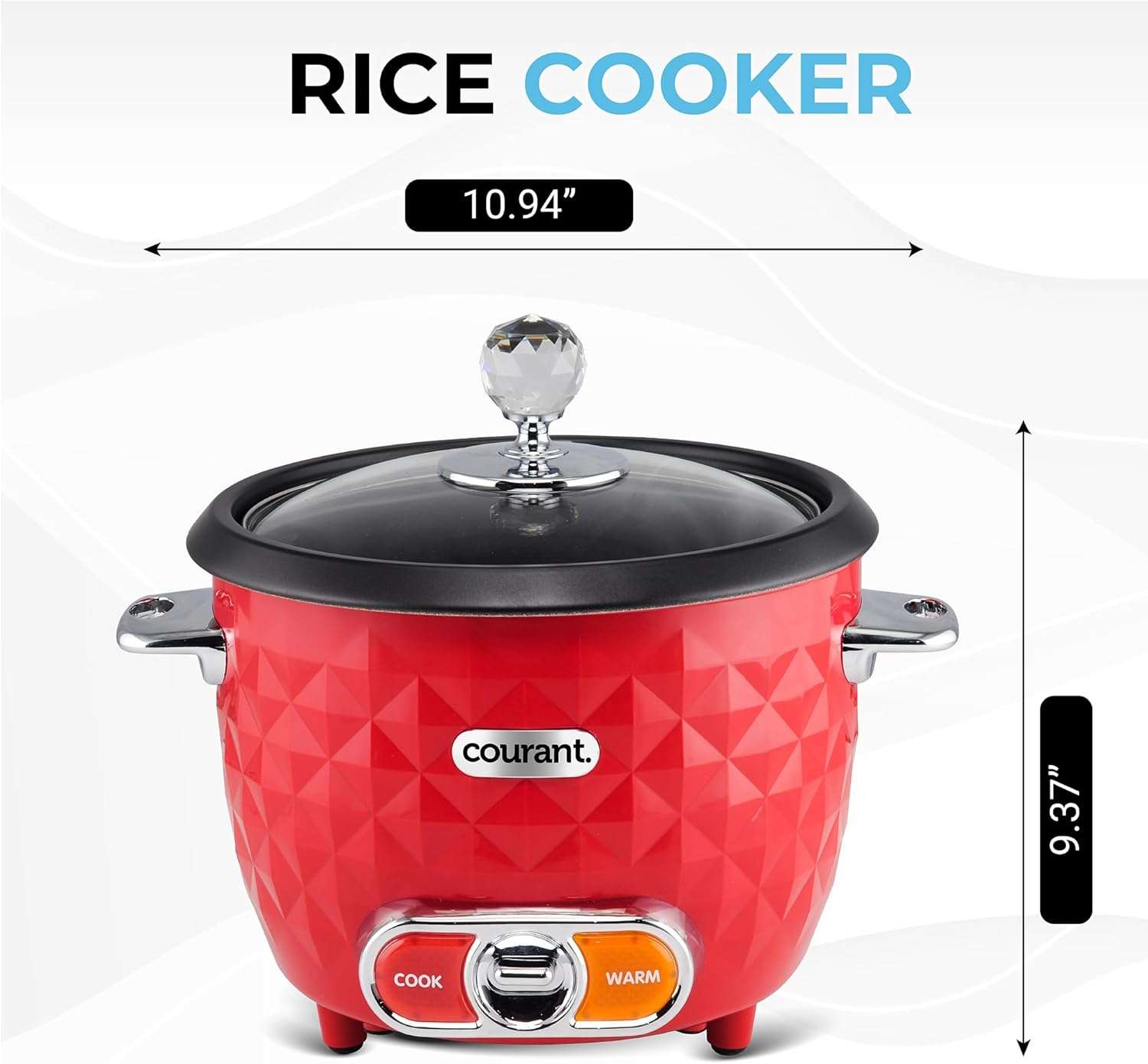 Courant 10-Cup (Cooked) - 5-Cup Uncooked Rice Cooker and Steamer with One-Touch Operation, Automatic Keep Warm Function, red - 6
