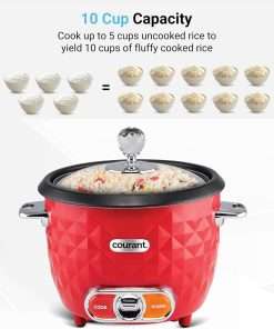 Courant 10-Cup (Cooked) - 5-Cup Uncooked Rice Cooker and Steamer with One-Touch Operation, Automatic Keep Warm Function, red - 7