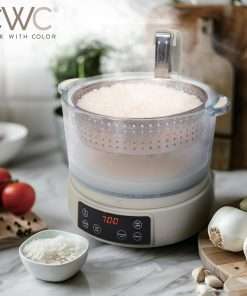COOK WITH COLOR 3L Glass Low Carb Rice Cooker - Makes 6 Cups Low Sugar Rice with Auto Lift Filter Basket, Hotpot & Steamer for Rice, Grains and Oats, Digital Panel with Keep Warm Function, Sand - 4