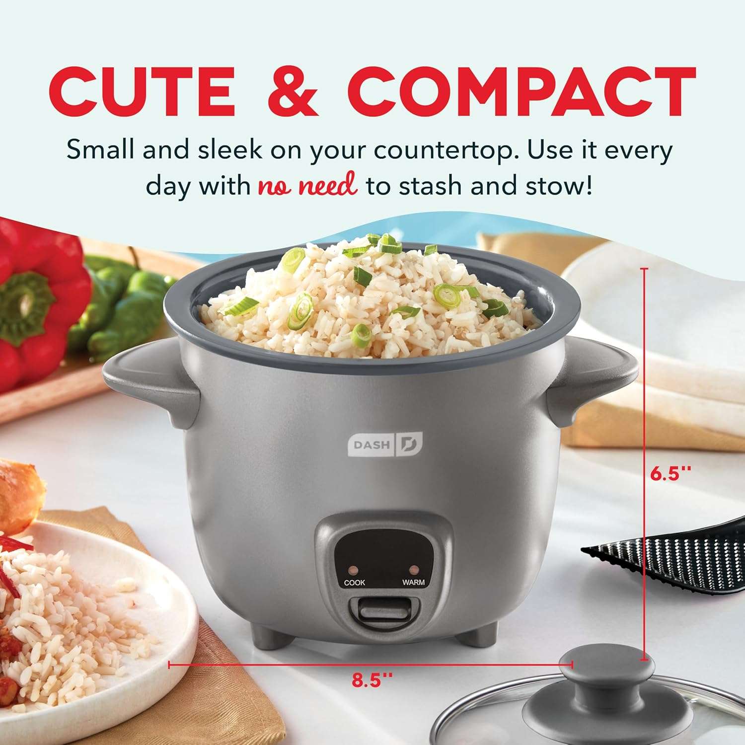 DASH Mini Rice Cooker Steamer with Removable Nonstick Pot, Keep Warm Function & Recipe Guide, .5 Quart, for Soups, Stews, Grains & Oatmeal - Graphite - 2