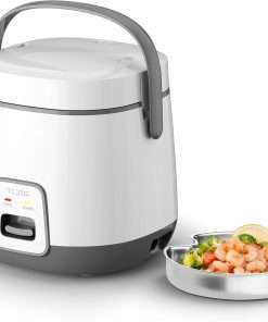 TLOG Mini Rice Cooker 2-Cup Uncooked, Healthy Non-stick Coating 1.2L Small Rice Maker for 1-3 People, Portable Travel Fast Cooker with Steam Tray, Rice Maker for Grains, White Rice - 1
