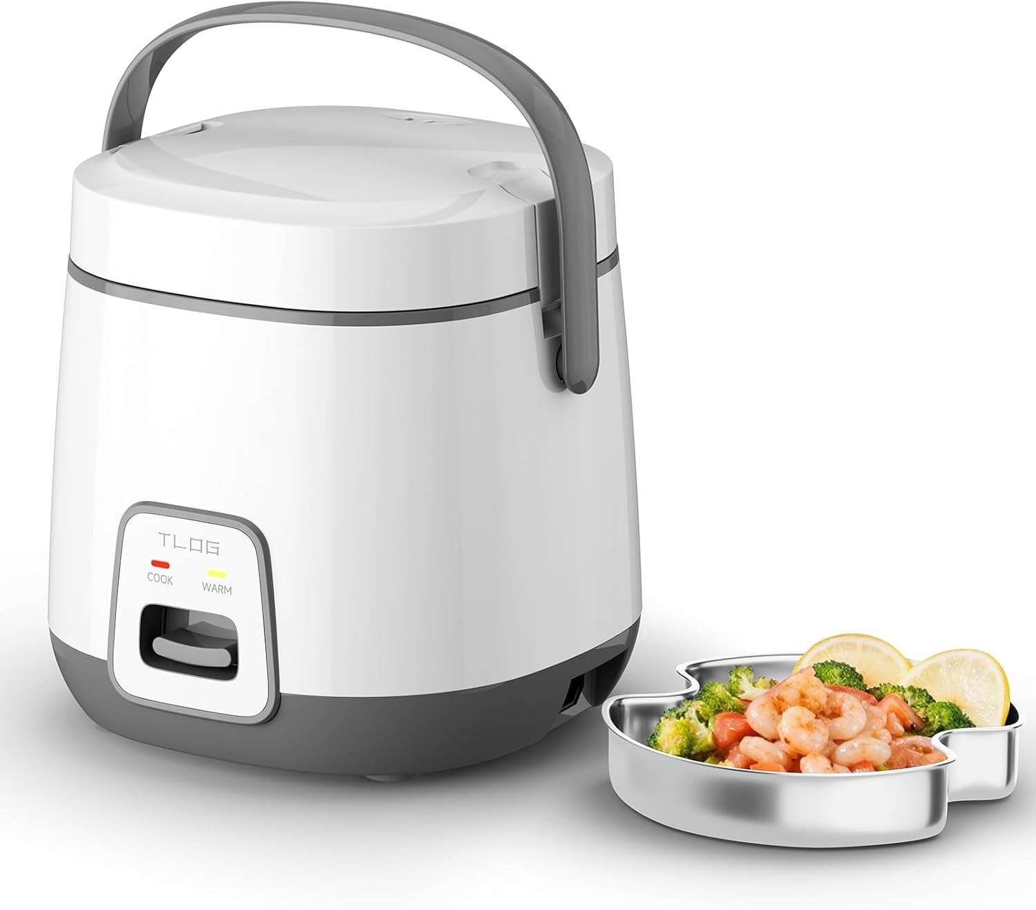 TLOG Mini Rice Cooker 2-Cup Uncooked, Healthy Non-stick Coating 1.2L Small Rice Maker for 1-3 People, Portable Travel Fast Cooker with Steam Tray, Rice Maker for Grains, White Rice - 1