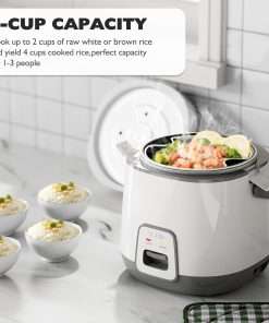 TLOG Mini Rice Cooker 2-Cup Uncooked, Healthy Non-stick Coating 1.2L Small Rice Maker for 1-3 People, Portable Travel Fast Cooker with Steam Tray, Rice Maker for Grains, White Rice - 2