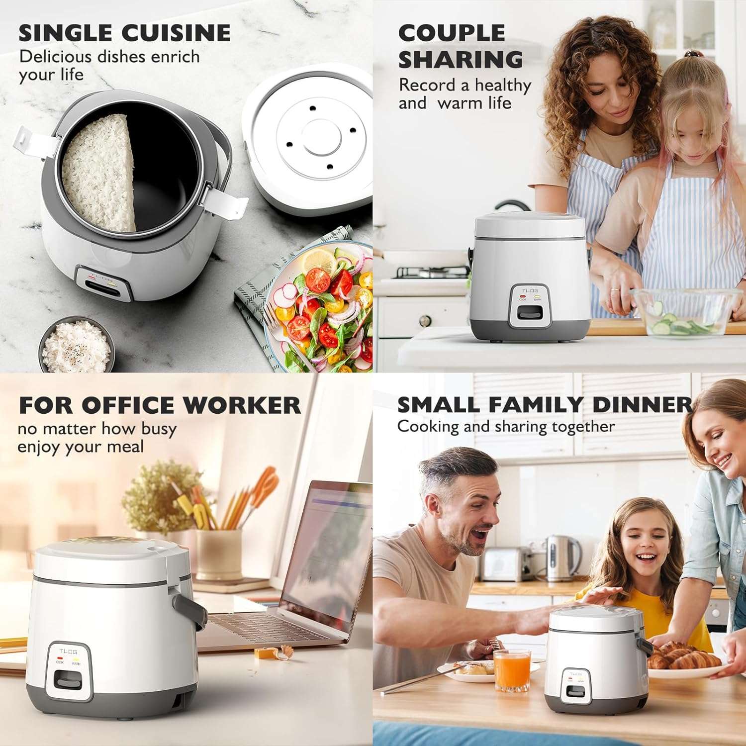 TLOG Mini Rice Cooker 2-Cup Uncooked, Healthy Non-stick Coating 1.2L Small Rice Maker for 1-3 People, Portable Travel Fast Cooker with Steam Tray, Rice Maker for Grains, White Rice - 6