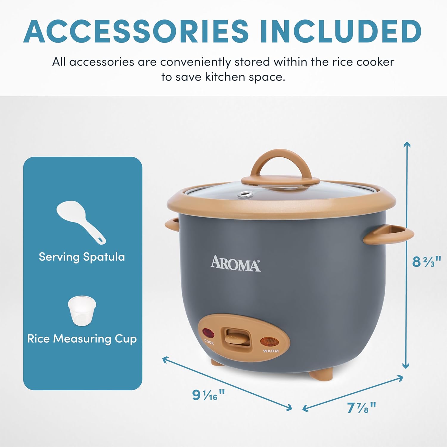 AROMA® 6-Cup (Cooked) One-Touch Pot Style Rice Cooker with CoreCoat™ PFAS-Free Nonstick Ceramic Surface (1.5 Quarts) - 4